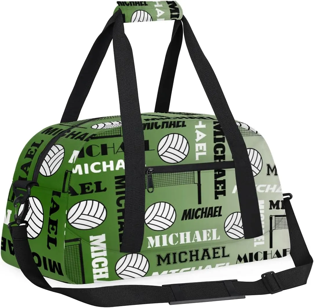 Custom Volleyball Gym Bag Duffel Bag for Women Men, Personalized Name Sport Bag Overnight Bags Customized Travel Weekender Bag, Misty Green