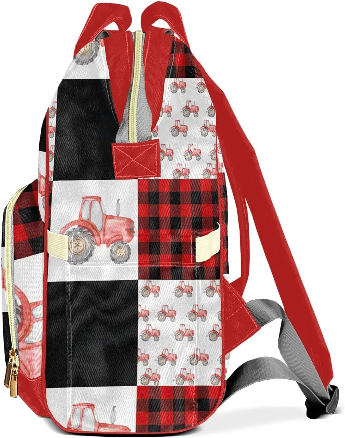 Custom Watercolor Red Plaid Cute Farm Tractor Diaper Bag Backpack with Name Personalized Nappy Shoulders Bag Women Men Gifts