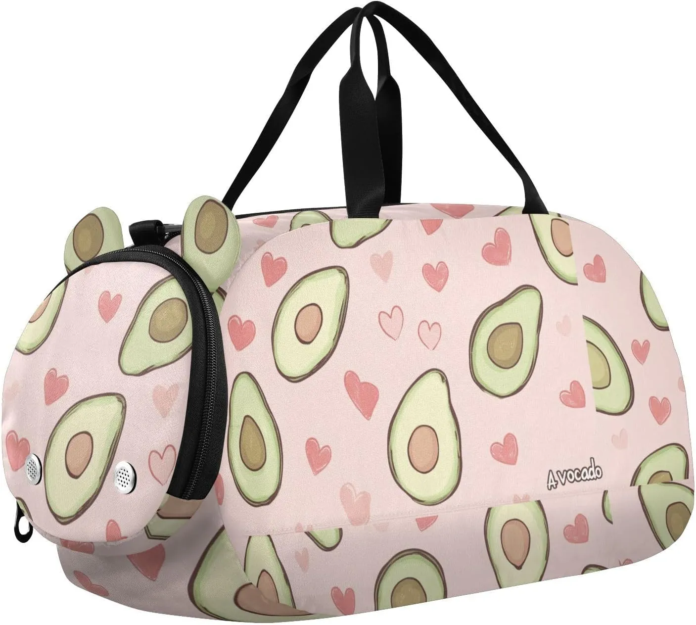 Cute Avocado Heart Peach Small Gym Bag with Shoes Compartment Large Capacity Kids Overnighter Duffel Bags for Beach Swim Bags Pool Sports