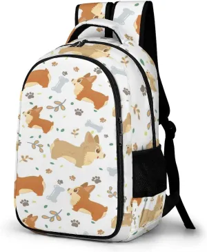 Cute Corgi Dog Cartoon Laptop Backpack Paw Leaves Bone Travel Bags Daypack Durable Work Camping Hiking Back Packs for Women Men