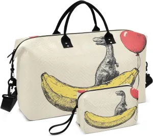 Cute Dinosaur Red Balloon Duffel Bag for Traveling, Gym Bags with Multiple Interior Pockets for Women Men Toiletry Purse Included 20.5”x 1.9” x 13.8”