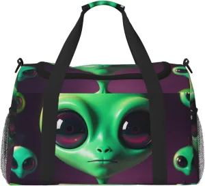 Cute Green Alien Travel Duffel Bag Lightweight Waterproof Carry On Tote Bag Foldable Weekender Overnight Bags Sport Gym Bag For Women Men