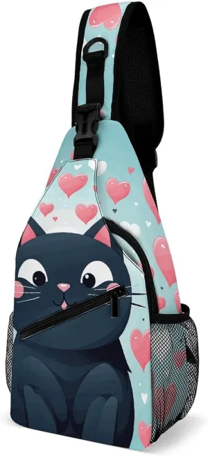 Cute Heart Cat Sling Bag Crossbody Bags Cross Body Bag Fanny Packs Chest Bags Sling Purses for Travel