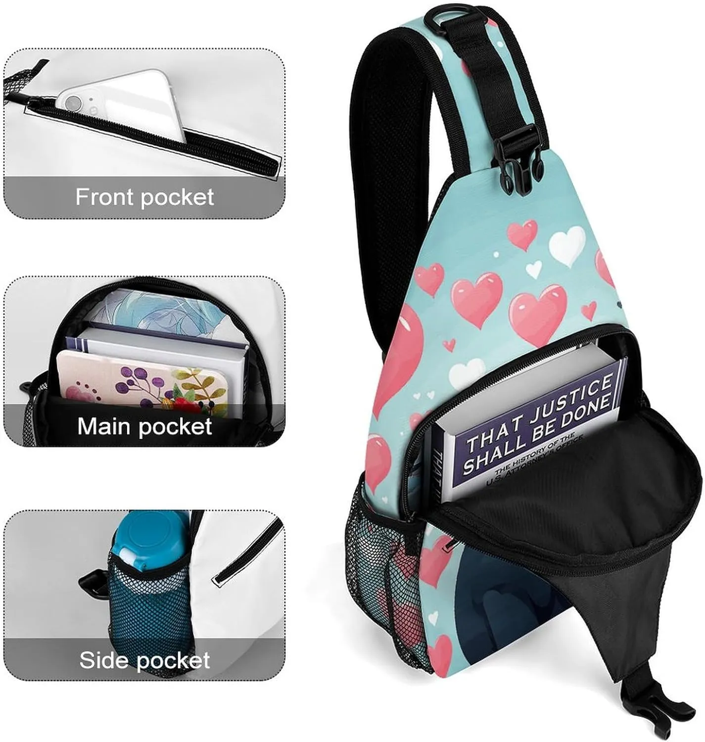 Cute Heart Cat Sling Bag Crossbody Bags Cross Body Bag Fanny Packs Chest Bags Sling Purses for Travel