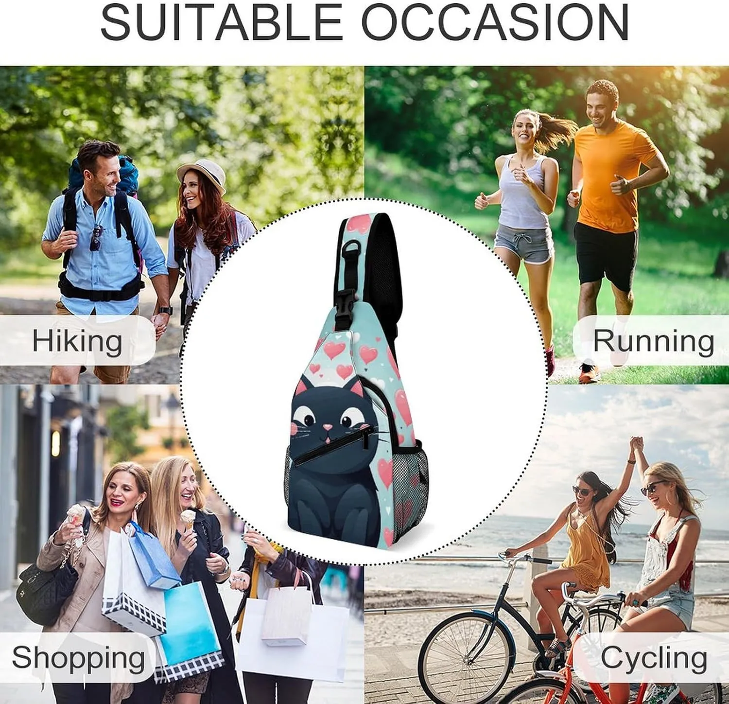 Cute Heart Cat Sling Bag Crossbody Bags Cross Body Bag Fanny Packs Chest Bags Sling Purses for Travel