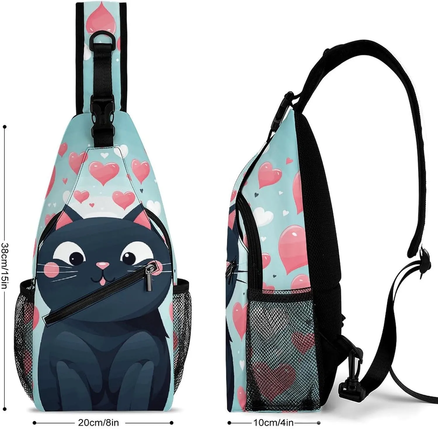 Cute Heart Cat Sling Bag Crossbody Bags Cross Body Bag Fanny Packs Chest Bags Sling Purses for Travel
