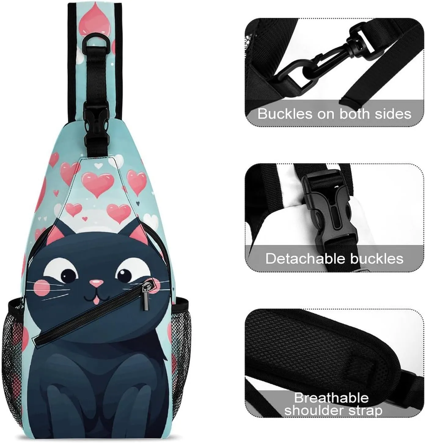 Cute Heart Cat Sling Bag Crossbody Bags Cross Body Bag Fanny Packs Chest Bags Sling Purses for Travel