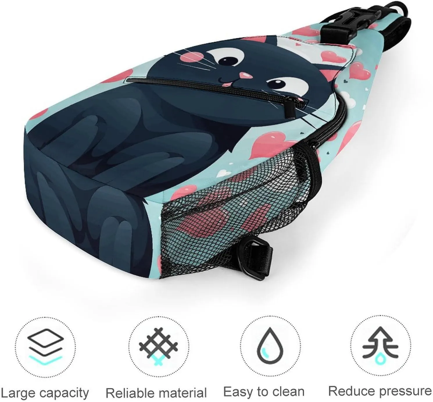 Cute Heart Cat Sling Bag Crossbody Bags Cross Body Bag Fanny Packs Chest Bags Sling Purses for Travel