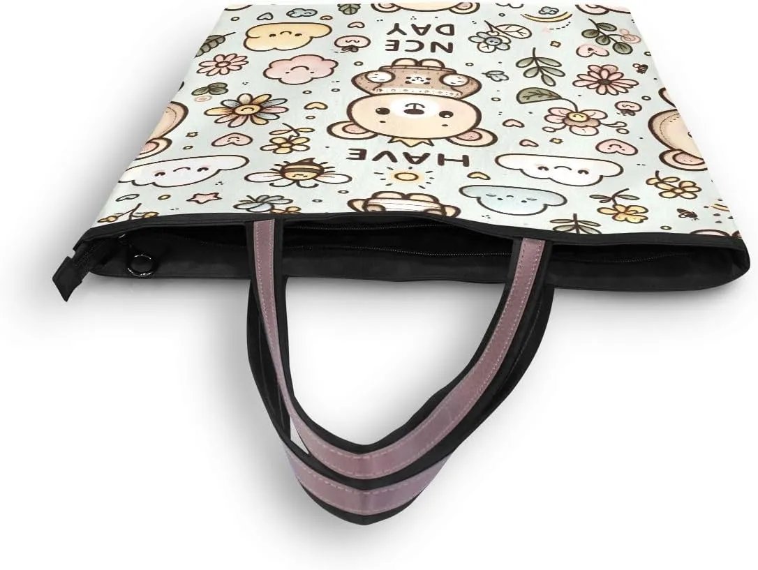 Cute Teddy Bear Smile Shoulder Bags Large Handle Ladies Handbag