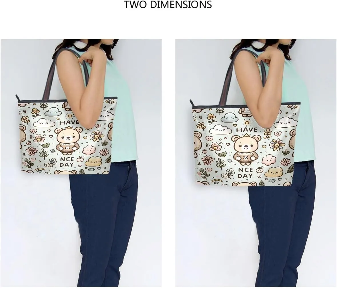 Cute Teddy Bear Smile Shoulder Bags Large Handle Ladies Handbag