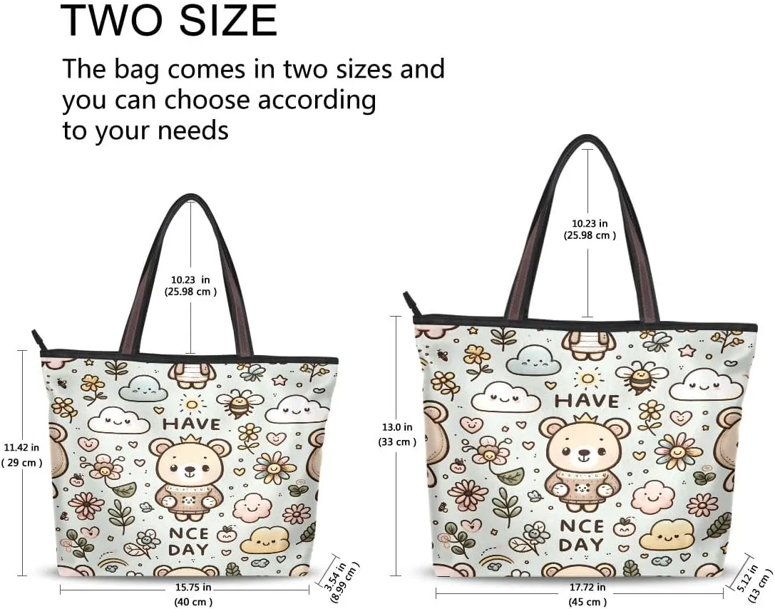 Cute Teddy Bear Smile Shoulder Bags Large Handle Ladies Handbag