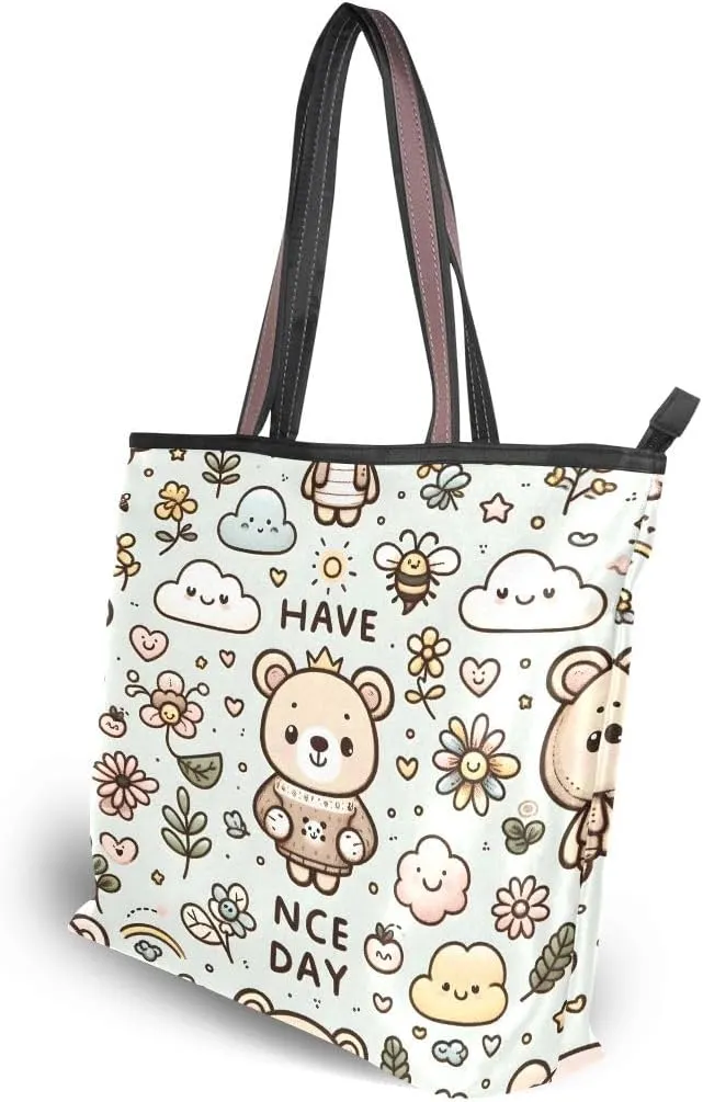 Cute Teddy Bear Smile Shoulder Bags Large Handle Ladies Handbag
