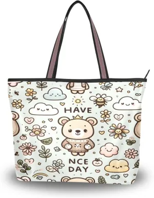 Cute Teddy Bear Smile Shoulder Bags Large Handle Ladies Handbag