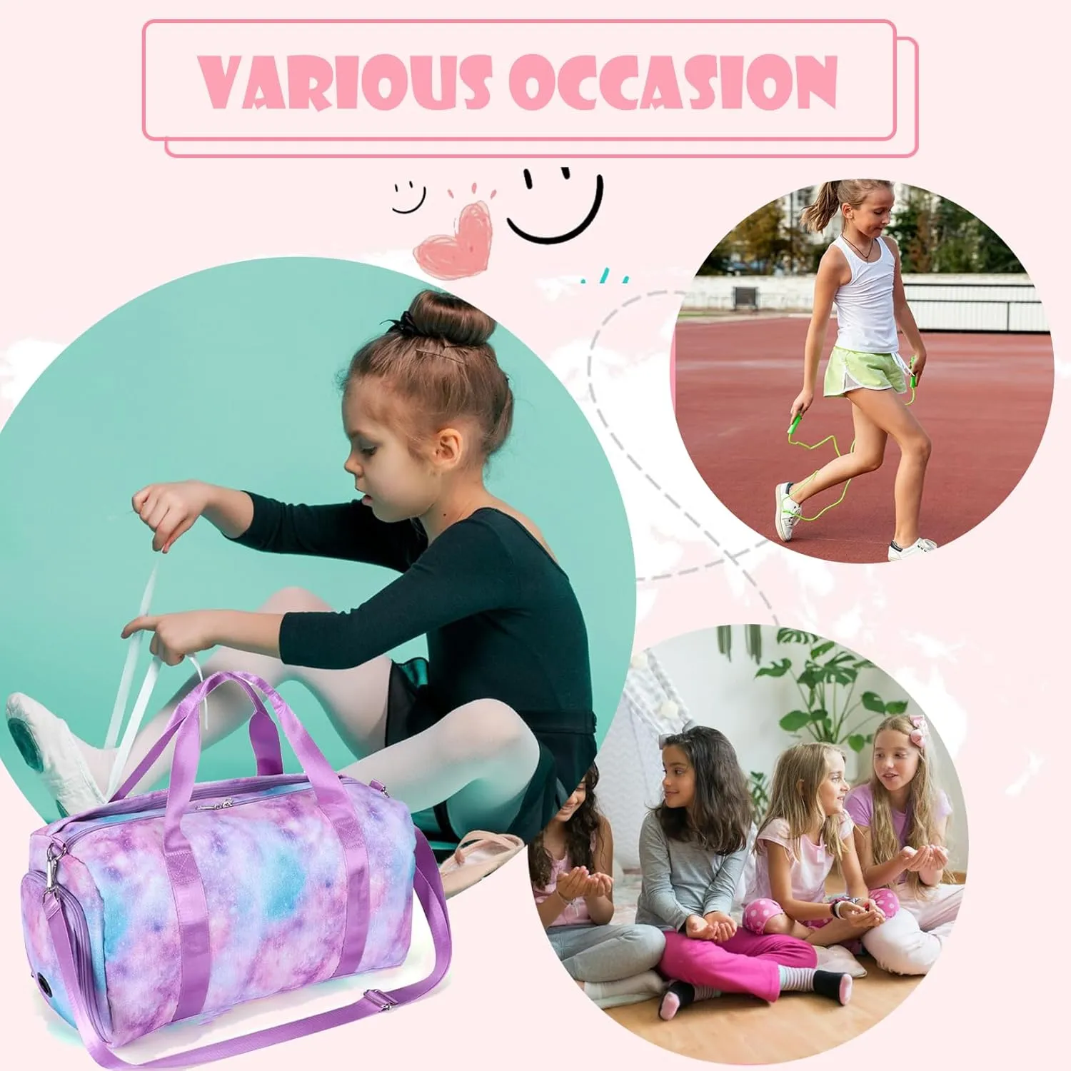 Dance Bag for Girls Gymnastics Bag Teens Gym Sports Ballet Bags Girls Overnight Sleepover Duffle Bags with Shoe Compartments and Wet Pocket（Marble Tie Dye）