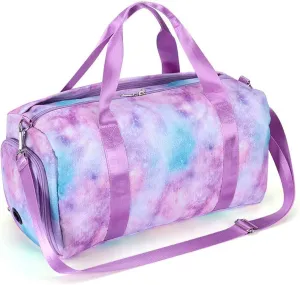 Dance Bag for Girls Gymnastics Bag Teens Gym Sports Ballet Bags Girls Overnight Sleepover Duffle Bags with Shoe Compartments and Wet Pocket（Marble Tie Dye）