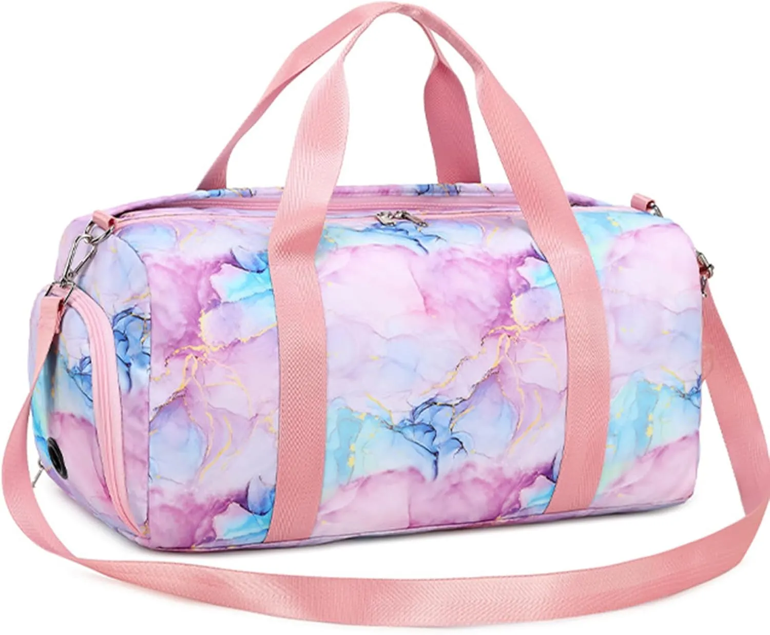 Dance Bag for Girls Gymnastics Ballet Bag Teens Gym Sports Bags Girls Overnight Sleepover Kids Duffle Bags with Shoe Compartments and Wet Pocket,Marble Pink