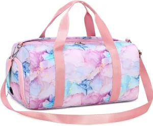 Dance Bag for Girls Gymnastics Ballet Bag Teens Gym Sports Bags Girls Overnight Sleepover Kids Duffle Bags with Shoe Compartments and Wet Pocket,Marble Pink
