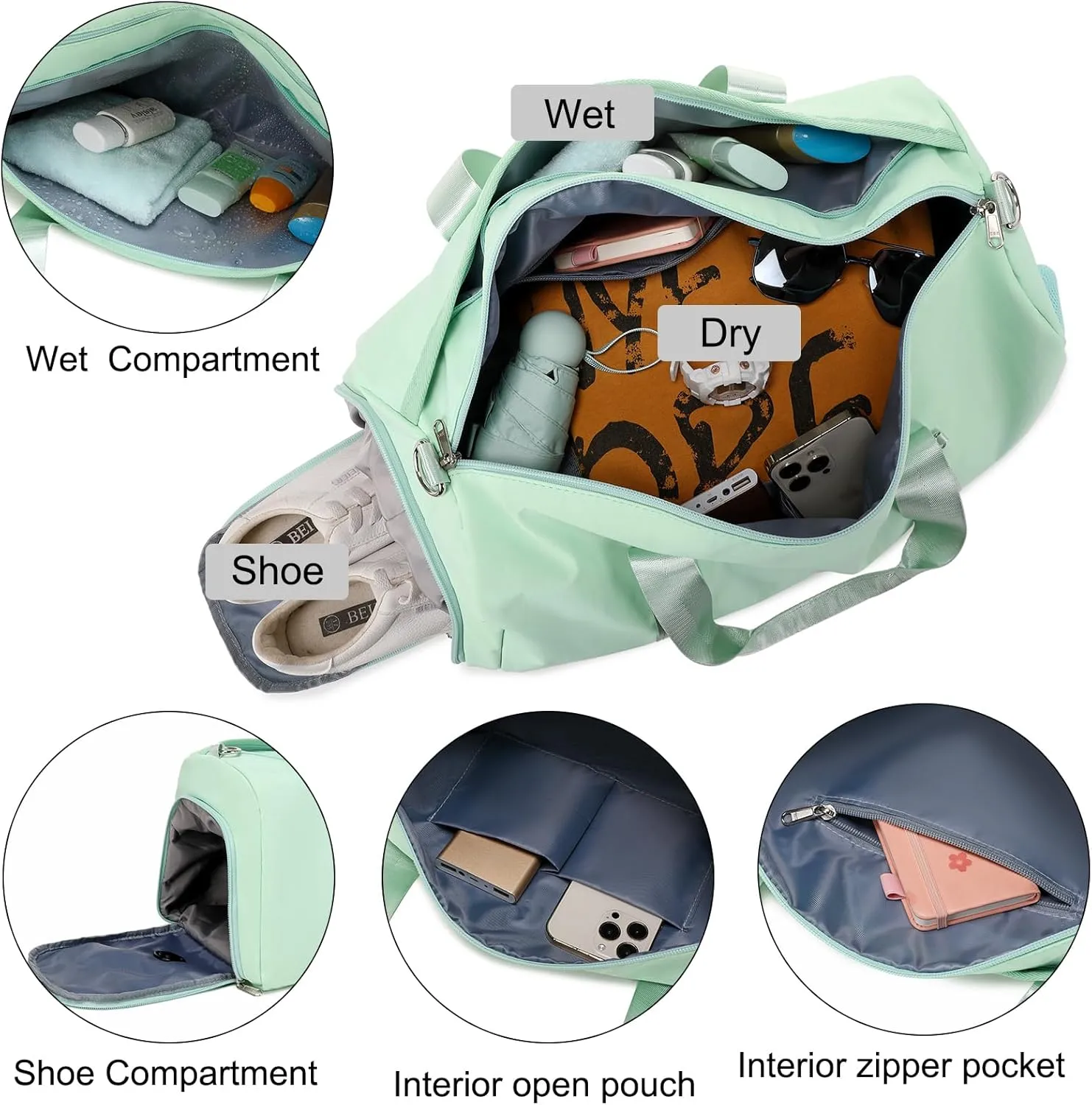 Dance Bag for Girls Sports Duffel Ballet Gym Overnight Yoga Bags Cheer Bag with Shoes Compartment（Green）