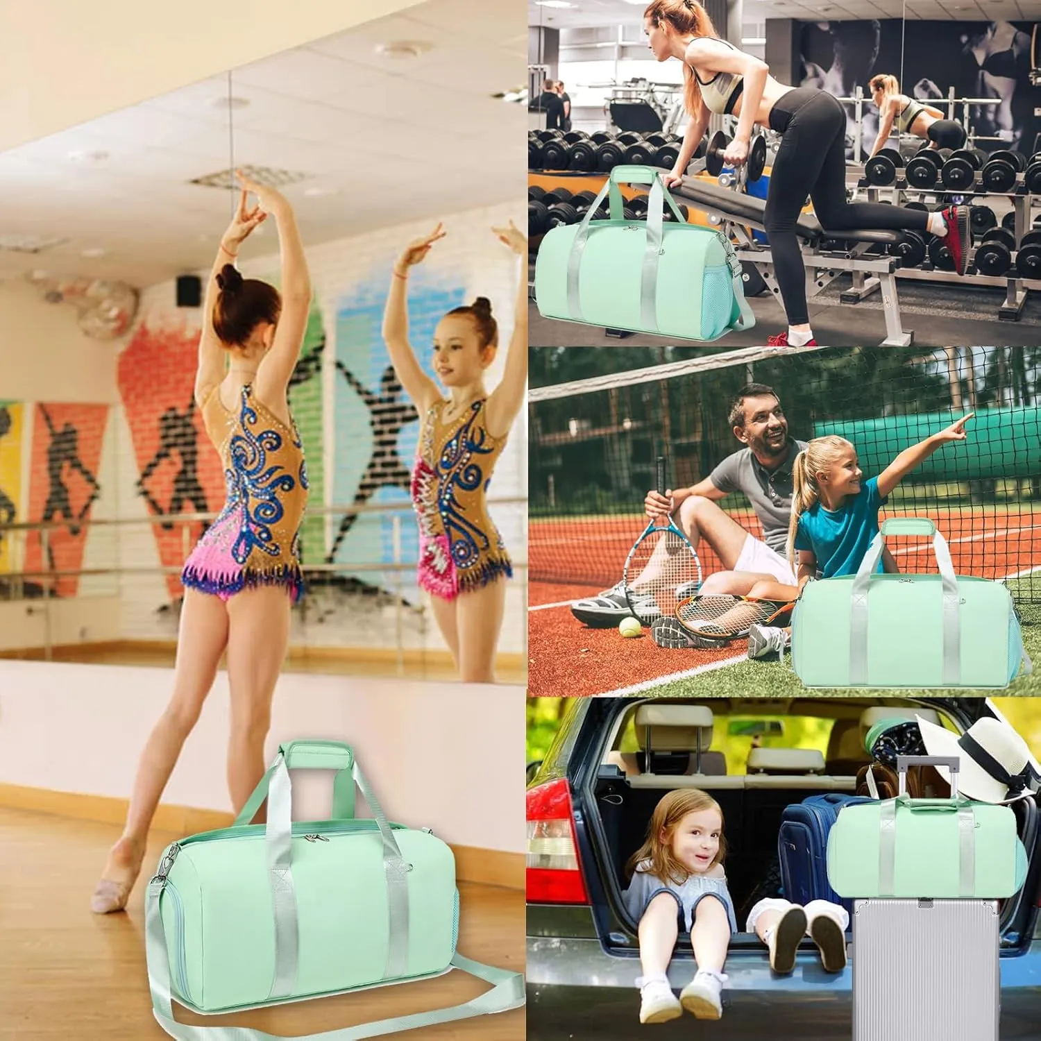 Dance Bag for Girls Sports Duffel Ballet Gym Overnight Yoga Bags Cheer Bag with Shoes Compartment（Green）