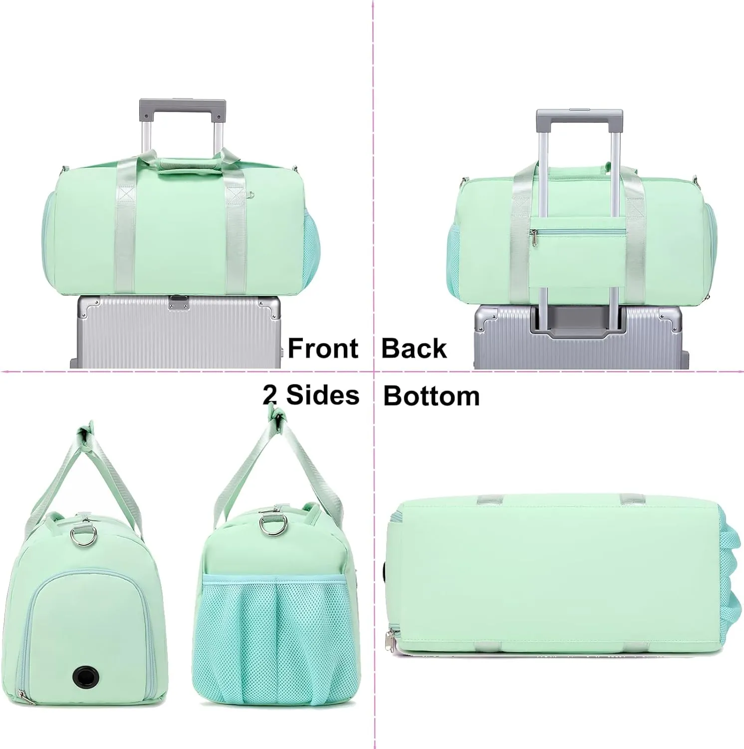 Dance Bag for Girls Sports Duffel Ballet Gym Overnight Yoga Bags Cheer Bag with Shoes Compartment（Green）