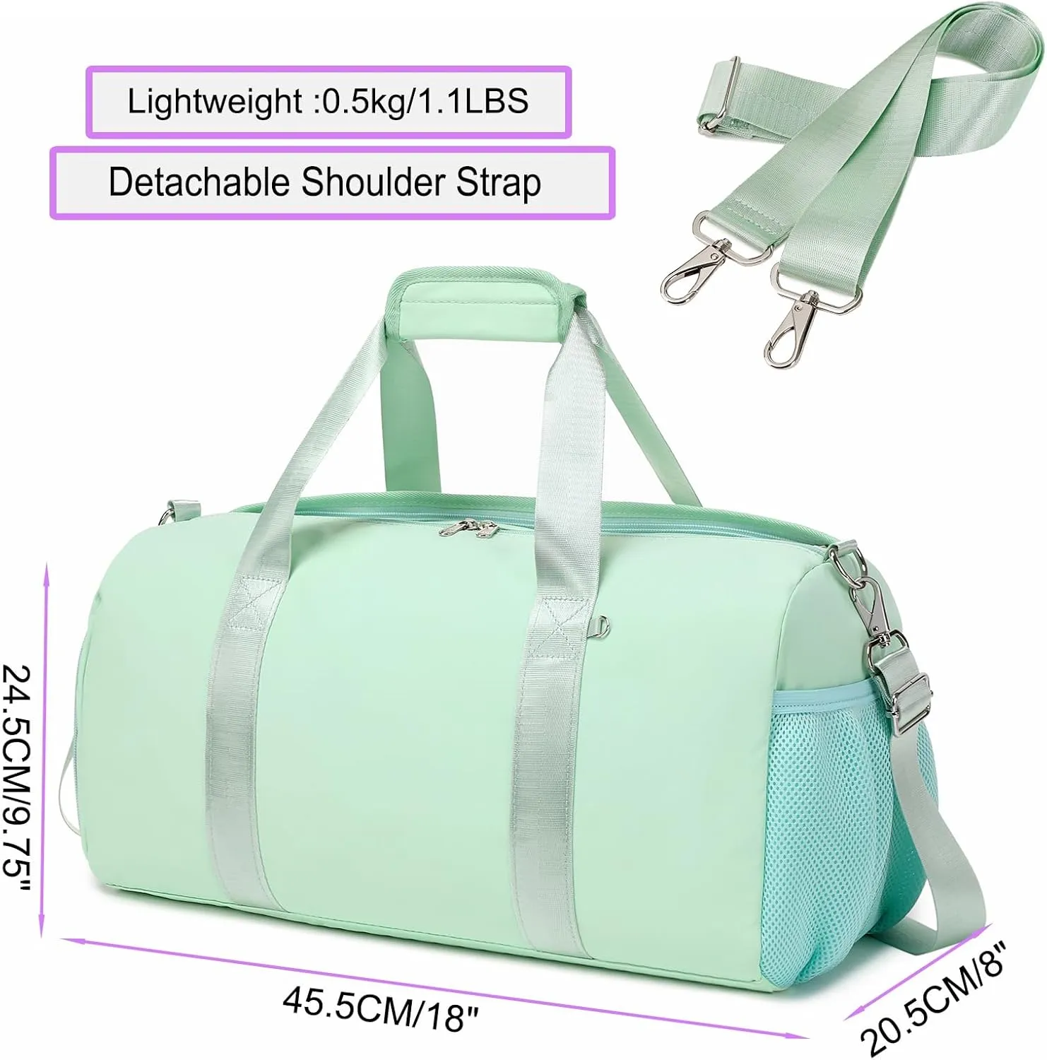 Dance Bag for Girls Sports Duffel Ballet Gym Overnight Yoga Bags Cheer Bag with Shoes Compartment（Green）