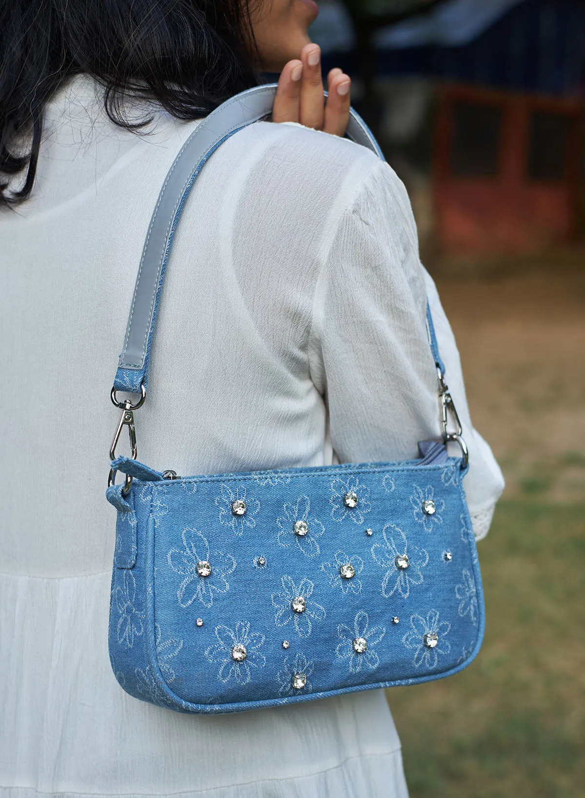 Dazzle dreams denim baguette bag