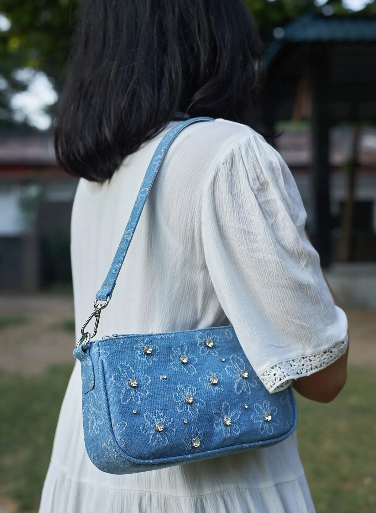 Dazzle dreams denim baguette bag