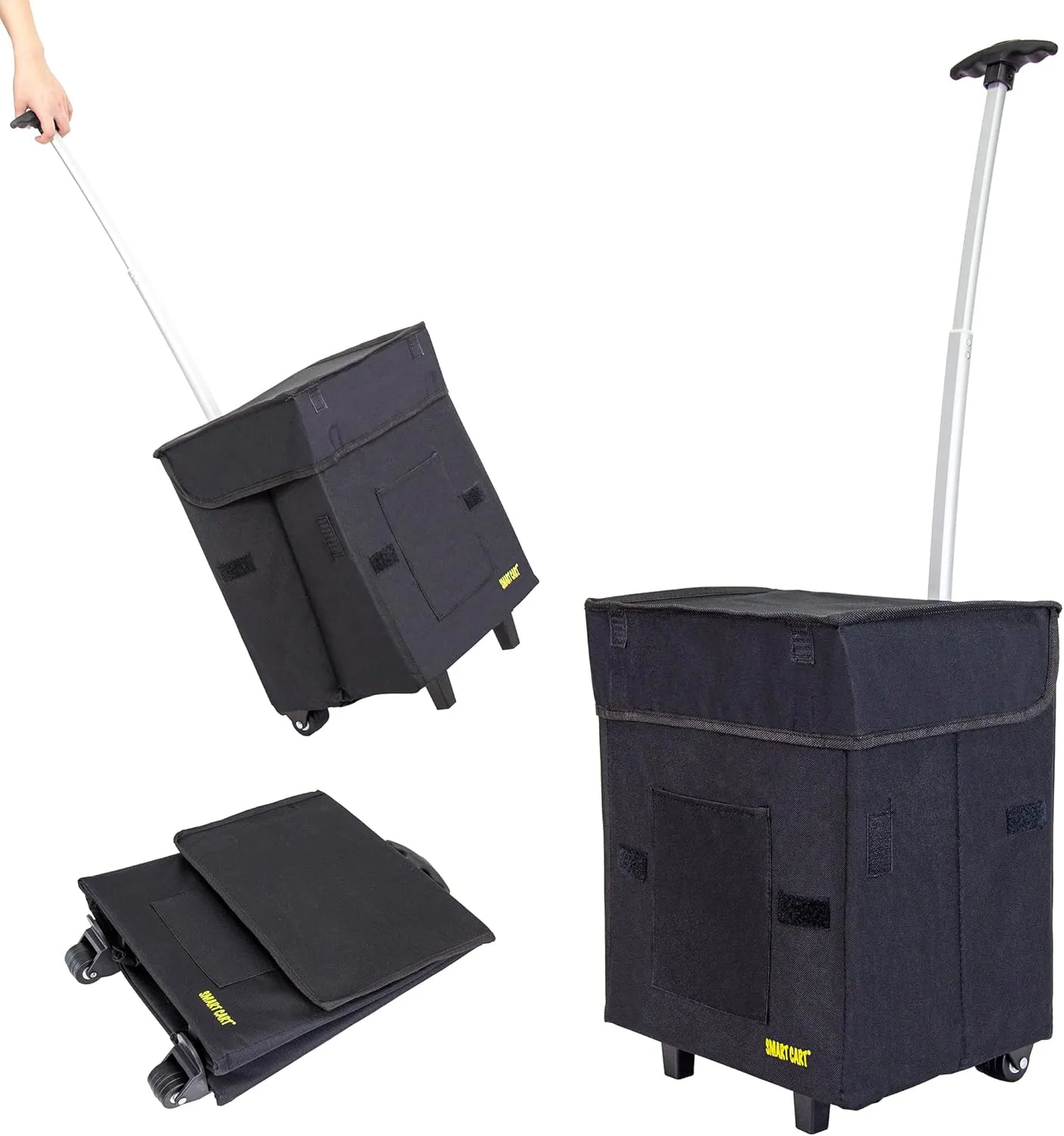 dbest products Smart Cart, BLACK Collapsible Rolling Utility Cart Basket Grocery Shopping Teacher Hobby Craft Art