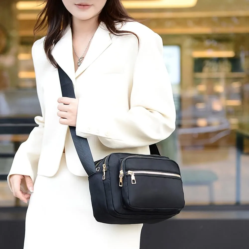 DIHKLCIO Nylon Crossbody Bags for Women Purses and Handbags Women's Casual Messenger Bag Waterproof Black Crossbody Purse