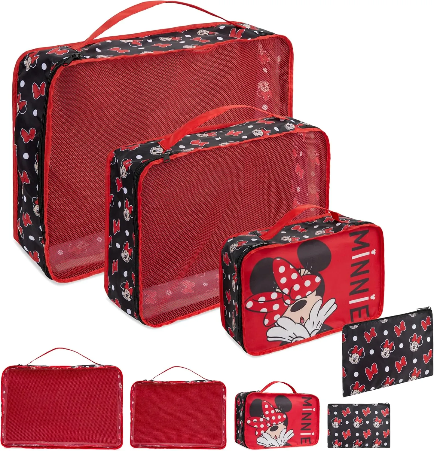 Disney Packing Organisers, Packing Cubes for Suitcases Luggage, Wash Bag (Red Minnie Mouse)