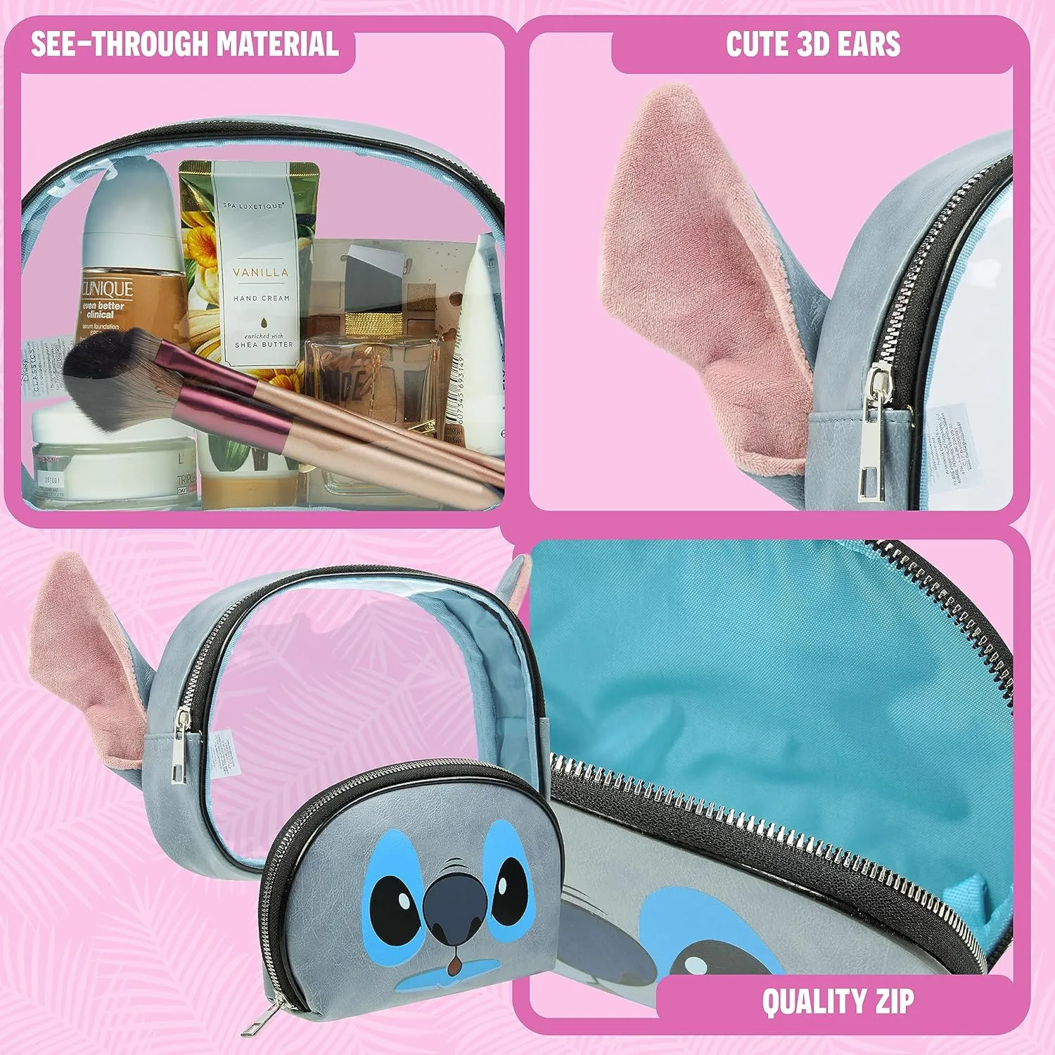 Disney Stitch Toiletry Bag for Women Teens Cute Travel Accessories Zipped Make Up Bag Cosmetics Storage Gifts for Her