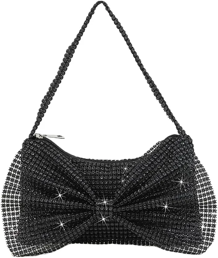 DJBM Women Bow Evening Clutch Sparkling Deluxe Rhinestones Purse for Daily Feast