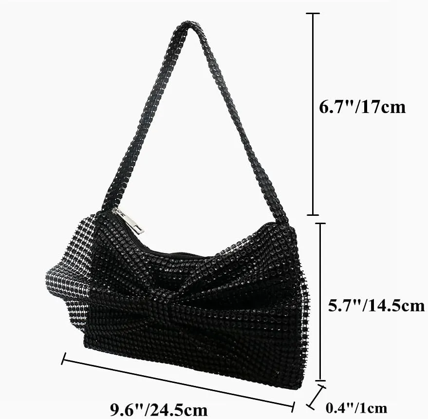 DJBM Women Bow Evening Clutch Sparkling Deluxe Rhinestones Purse for Daily Feast
