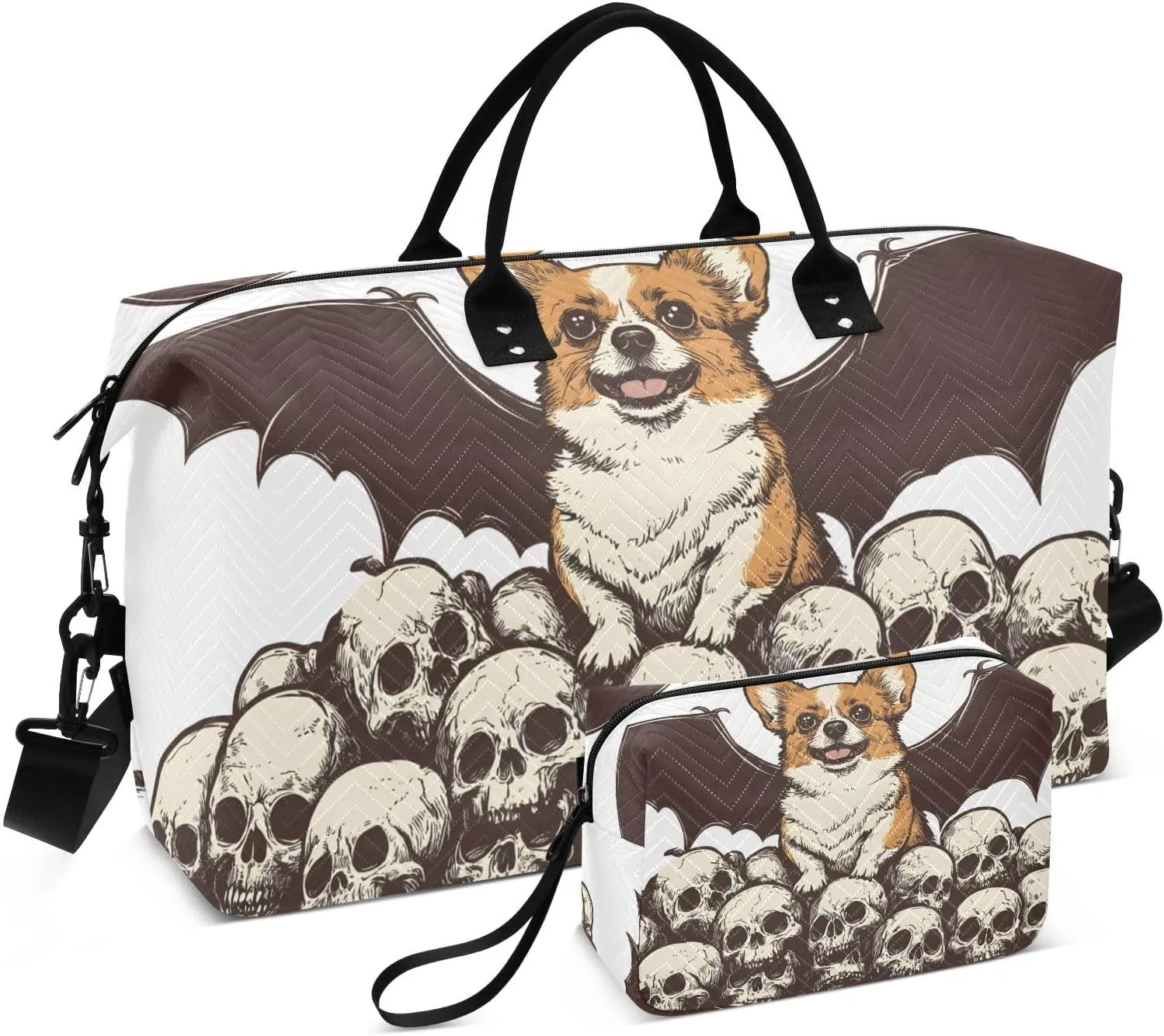 Dog Wings Skulls Ute Duffel Bag for Traveling, Gym Bags with Multiple Interior Pockets for Women Men Toiletry Purse Included 20.5”x 1.9” x 13.8”
