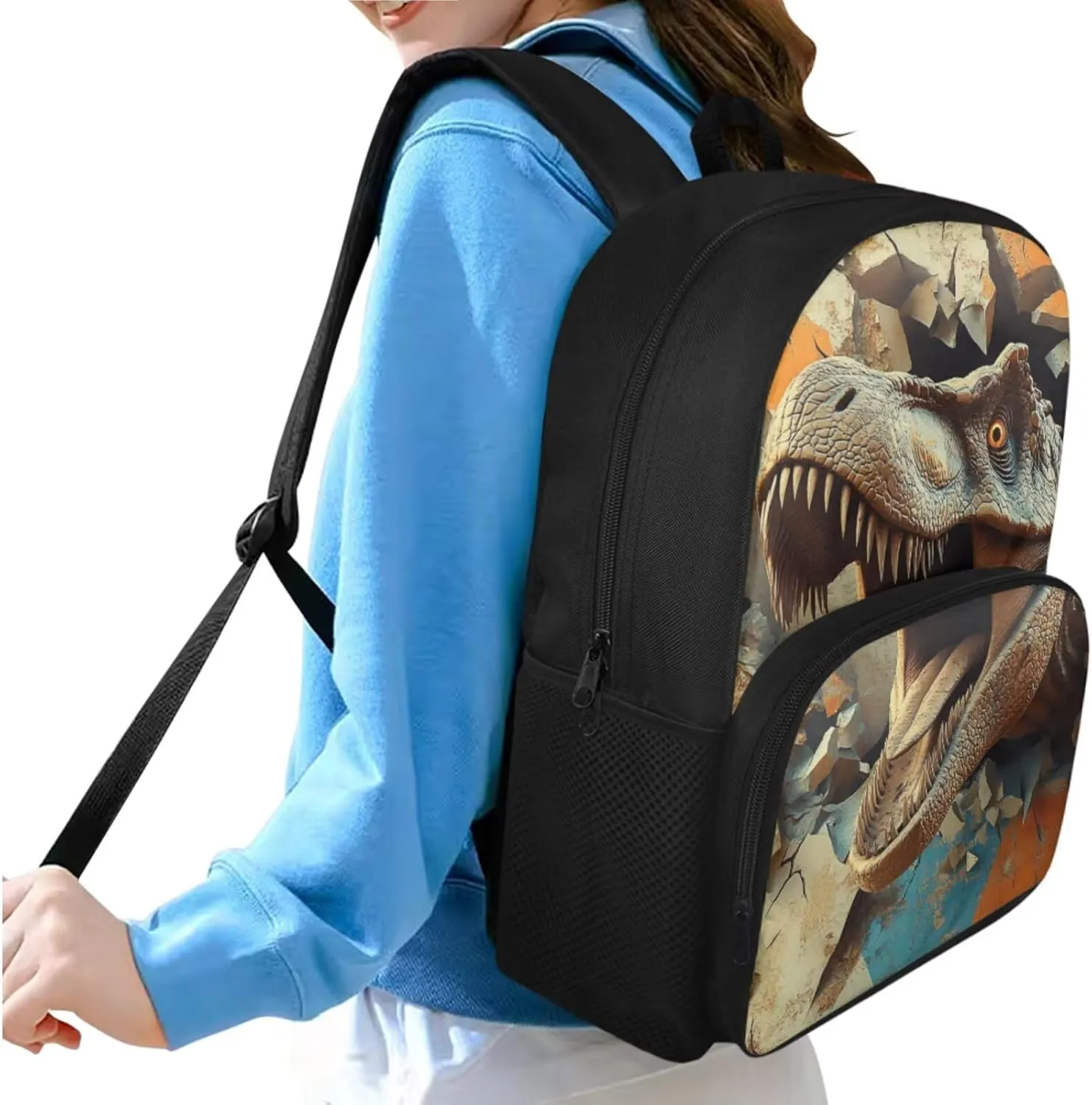 doginthehole 3D Dinosaur Backpack for Boys 6-8 15inch Cool Boys Bookbag with Lunch Box 4 Piece Large Capacity Boys School Bag Set for Preschool Elementary School Kids Canvas Bags