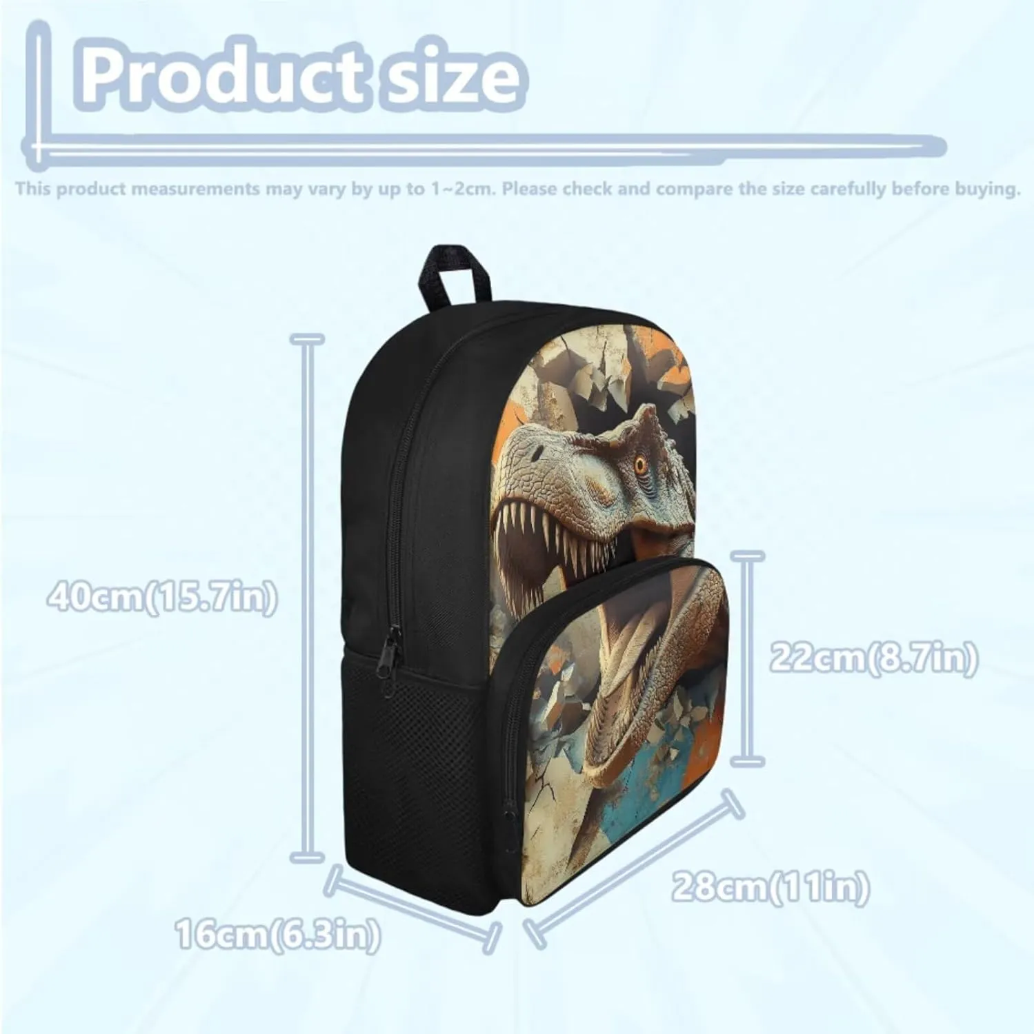doginthehole 3D Dinosaur Backpack for Boys 6-8 15inch Cool Boys Bookbag with Lunch Box 4 Piece Large Capacity Boys School Bag Set for Preschool Elementary School Kids Canvas Bags