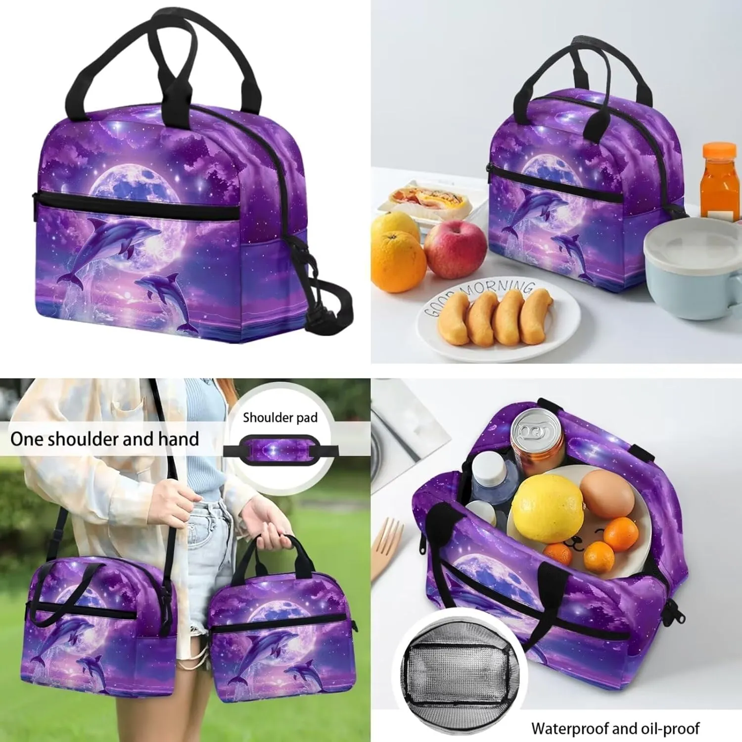 Dolphin Backpack for School Girls With Lunch Bag Bookbag for Kids 8-12 Elementary Primary School Bag Insulated Lunch Box Small Pencil Case Set 3 In1 Students Book Bags 5th/6th Grade 17inch