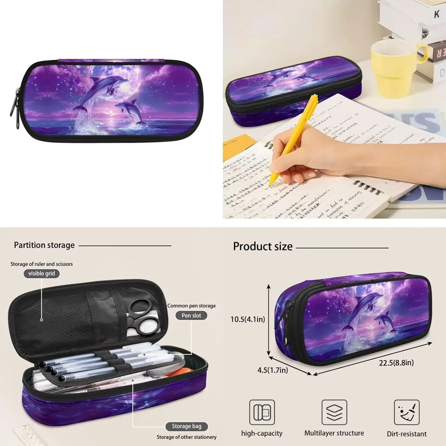 Dolphin Backpack for School Girls With Lunch Bag Bookbag for Kids 8-12 Elementary Primary School Bag Insulated Lunch Box Small Pencil Case Set 3 In1 Students Book Bags 5th/6th Grade 17inch