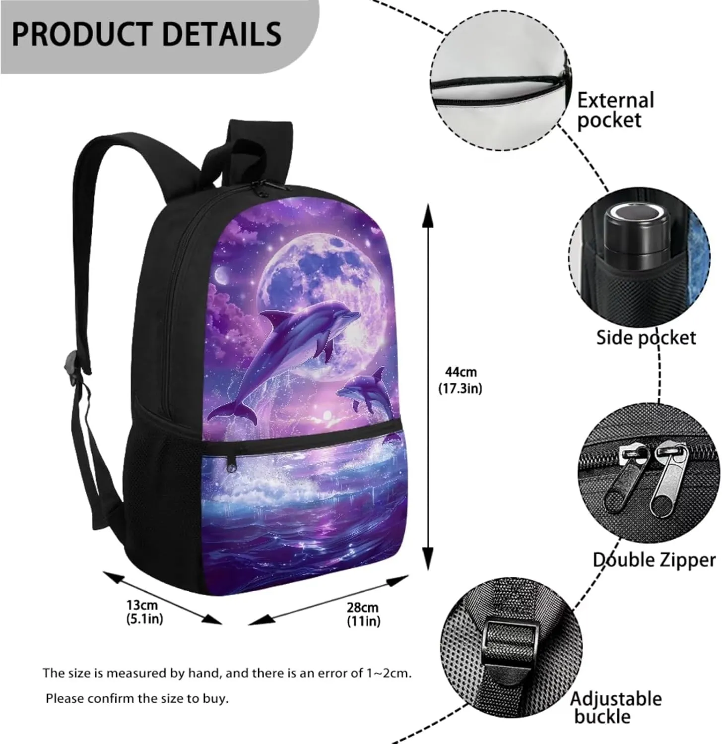 Dolphin Backpack for School Girls With Lunch Bag Bookbag for Kids 8-12 Elementary Primary School Bag Insulated Lunch Box Small Pencil Case Set 3 In1 Students Book Bags 5th/6th Grade 17inch