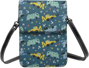 doodle cute cement trucks dark blue Crossbody Cell Phone Purse for Women Girls Leather Mini Cross Body Bags Small Shoulder Bags