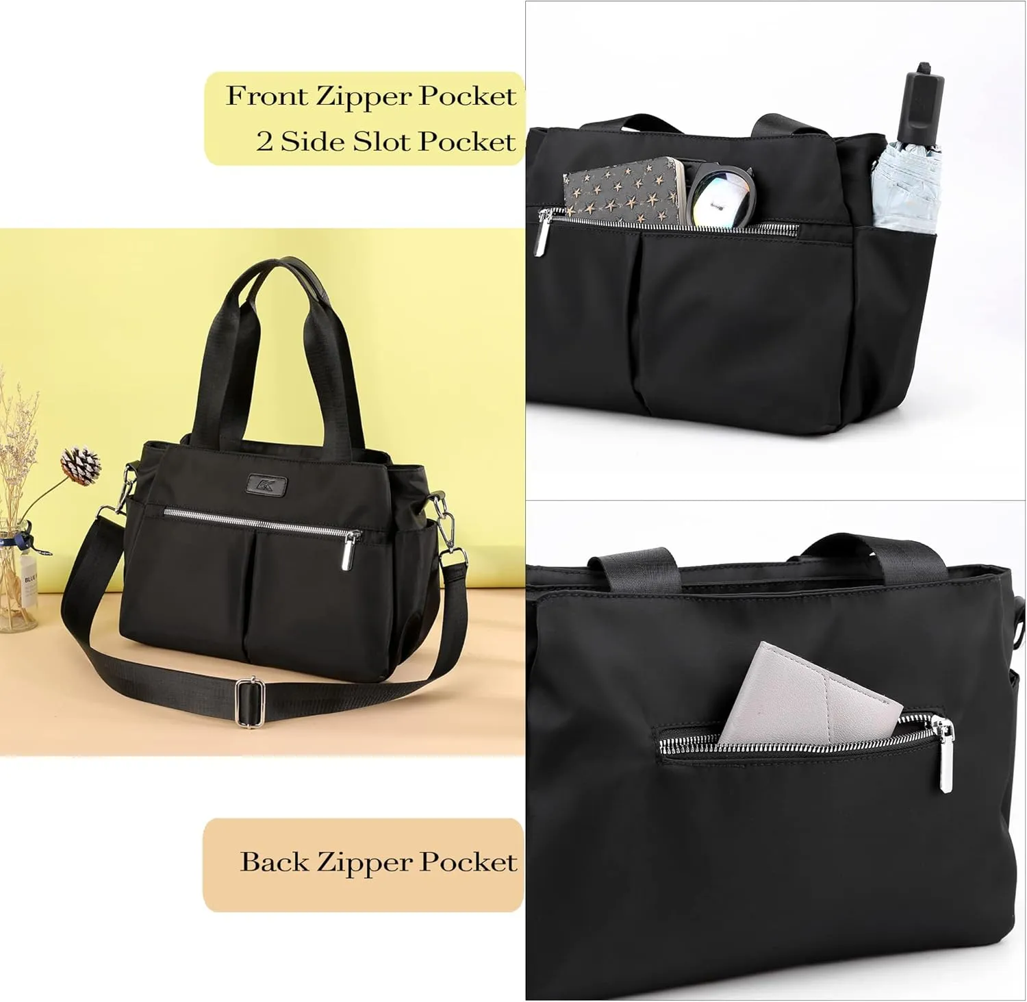 DOURR Hobo Handbags Light Nylon Crossbody Bags for Women, Multi Compartment Work Going Out Tote