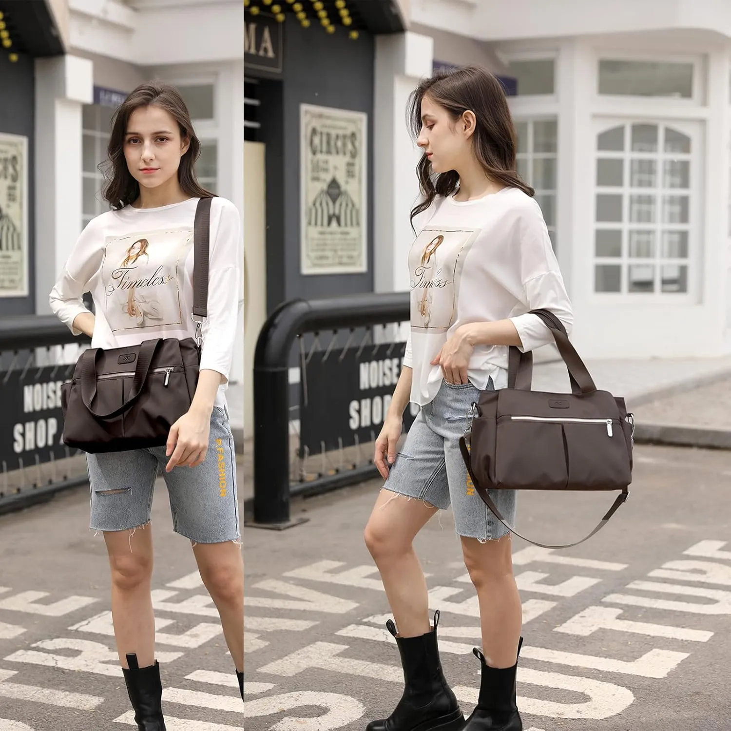 DOURR Hobo Handbags Light Nylon Crossbody Bags for Women, Multi Compartment Work Going Out Tote