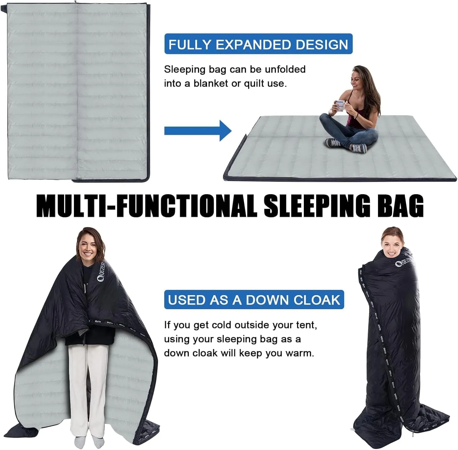 Down Sleeping Bag for Adults, Ultralight Wearable Sleeping Bag for Backpacking, Can Be Used as a Blanket or Mat