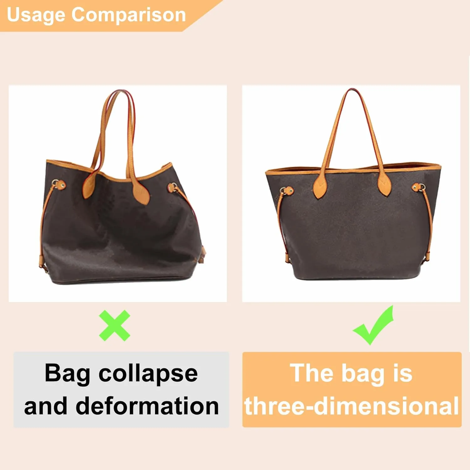 Doxo Purse Organizer Insert for Handbag and Tote Bag Suitable for Lv Neverfull MM/L.ongchamp GM Felt Tote Bag with Bottom Shaper, Beige with Lid, MM