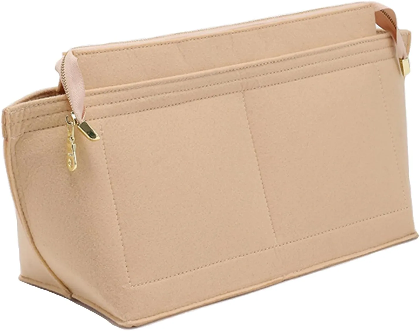 Doxo Purse Organizer Insert for Handbag and Tote Bag Suitable for Lv Neverfull MM/L.ongchamp GM Felt Tote Bag with Bottom Shaper, Beige with Lid, MM
