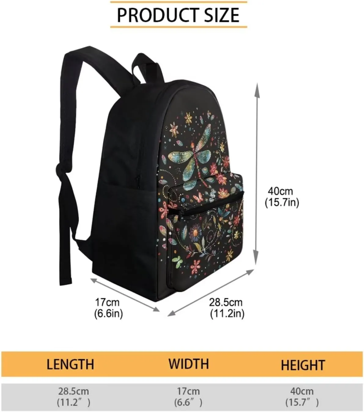 Dragonfly Flower Backpack for Teen Girls Middle School Bags Kids Bookbag With Lunch Box and Pencil Case Set 3 In 1 High Primary School Book Bags 5Th/6Th/7Th Grade Travel Shoulder Bagpack