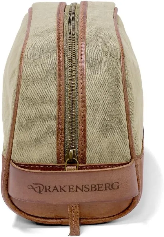 DRAKENSBERG Dopp Kit 'Glen' - classic toiletry bag and kit, cosmetic and toilet-bag, ladies, men, sustainably handmade, retro-vintage, 5L, canvas, leather, khaki-beige, brown, DR00167