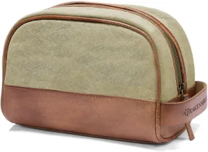 DRAKENSBERG Dopp Kit 'Glen' - classic toiletry bag and kit, cosmetic and toilet-bag, ladies, men, sustainably handmade, retro-vintage, 5L, canvas, leather, khaki-beige, brown, DR00167