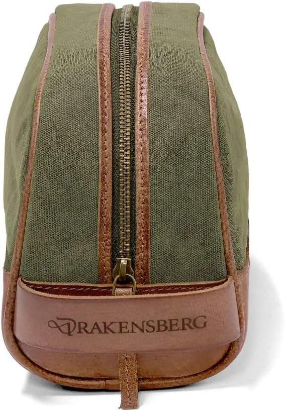 DRAKENSBERG Dopp Kit 'Glen' - classic toiletry bag and kit, cosmetic and toilet-bag, ladies, men, sustainably handmade, retro-vintage, 5L, canvas, leather, olive-green, DR00177
