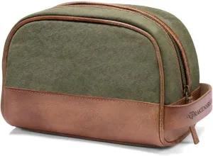 DRAKENSBERG Dopp Kit 'Glen' - classic toiletry bag and kit, cosmetic and toilet-bag, ladies, men, sustainably handmade, retro-vintage, 5L, canvas, leather, olive-green, DR00177